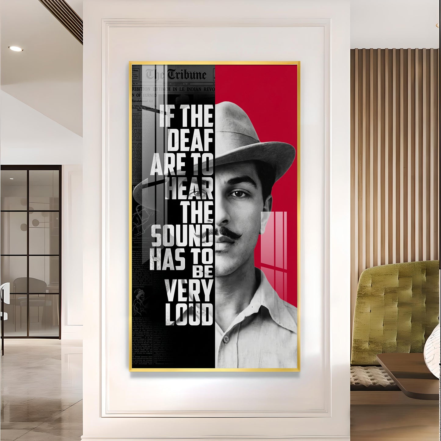 Bhagat Singh Glass Finish Vertical Wall Art