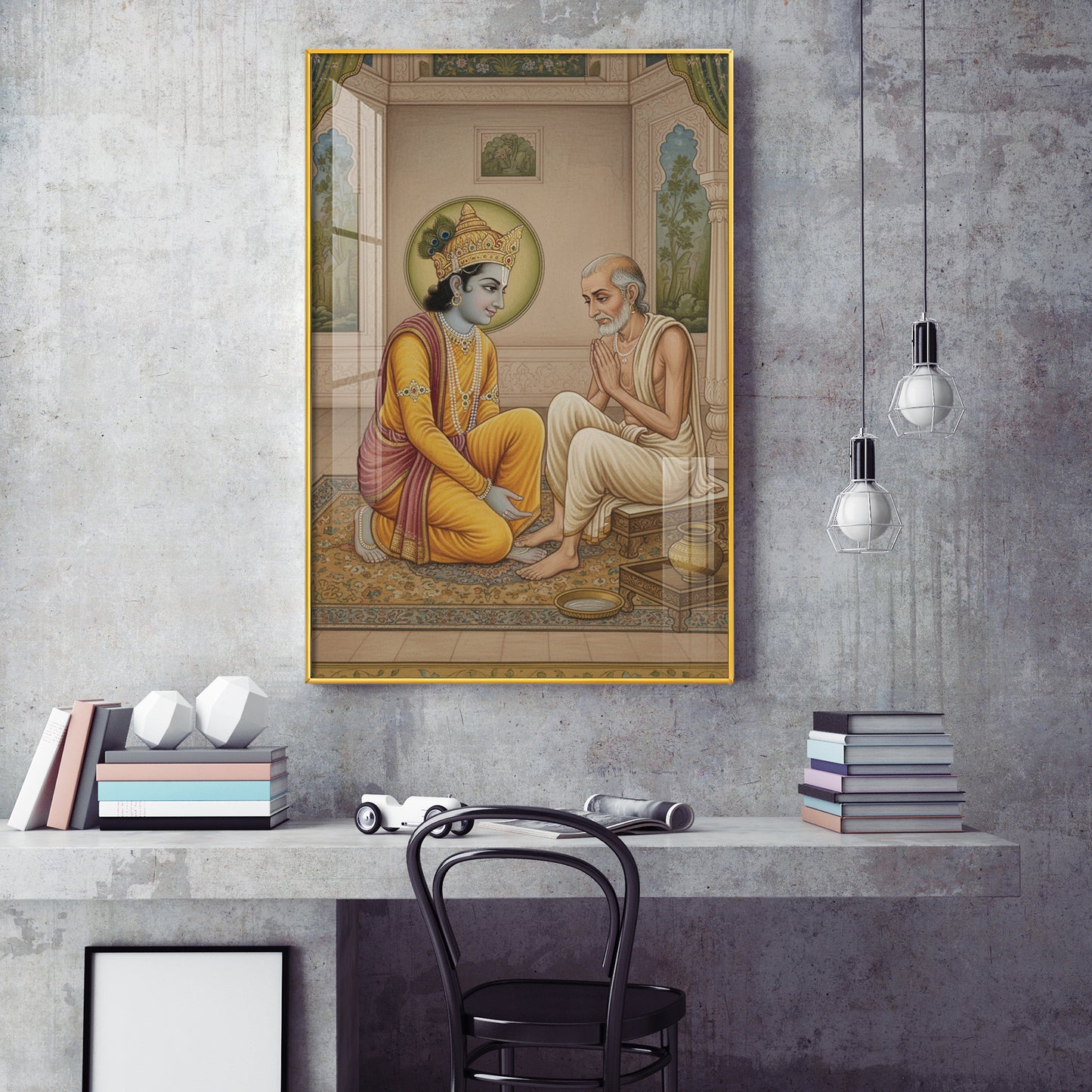Krishna Sudama Glass Finish Vertical Wall Art