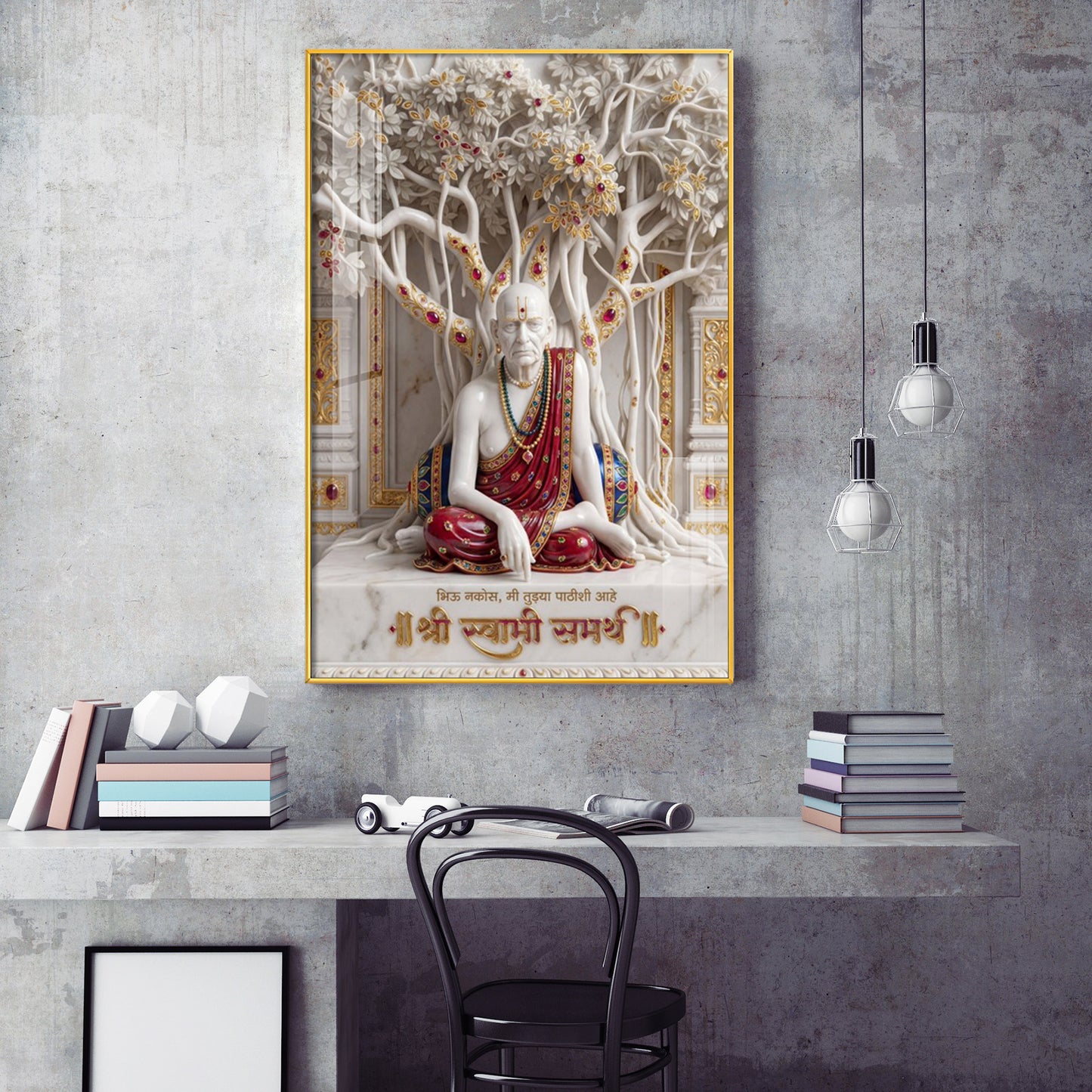 Hindu Saint Shree Swami Samarth Glass Finish Vertical Wall Art