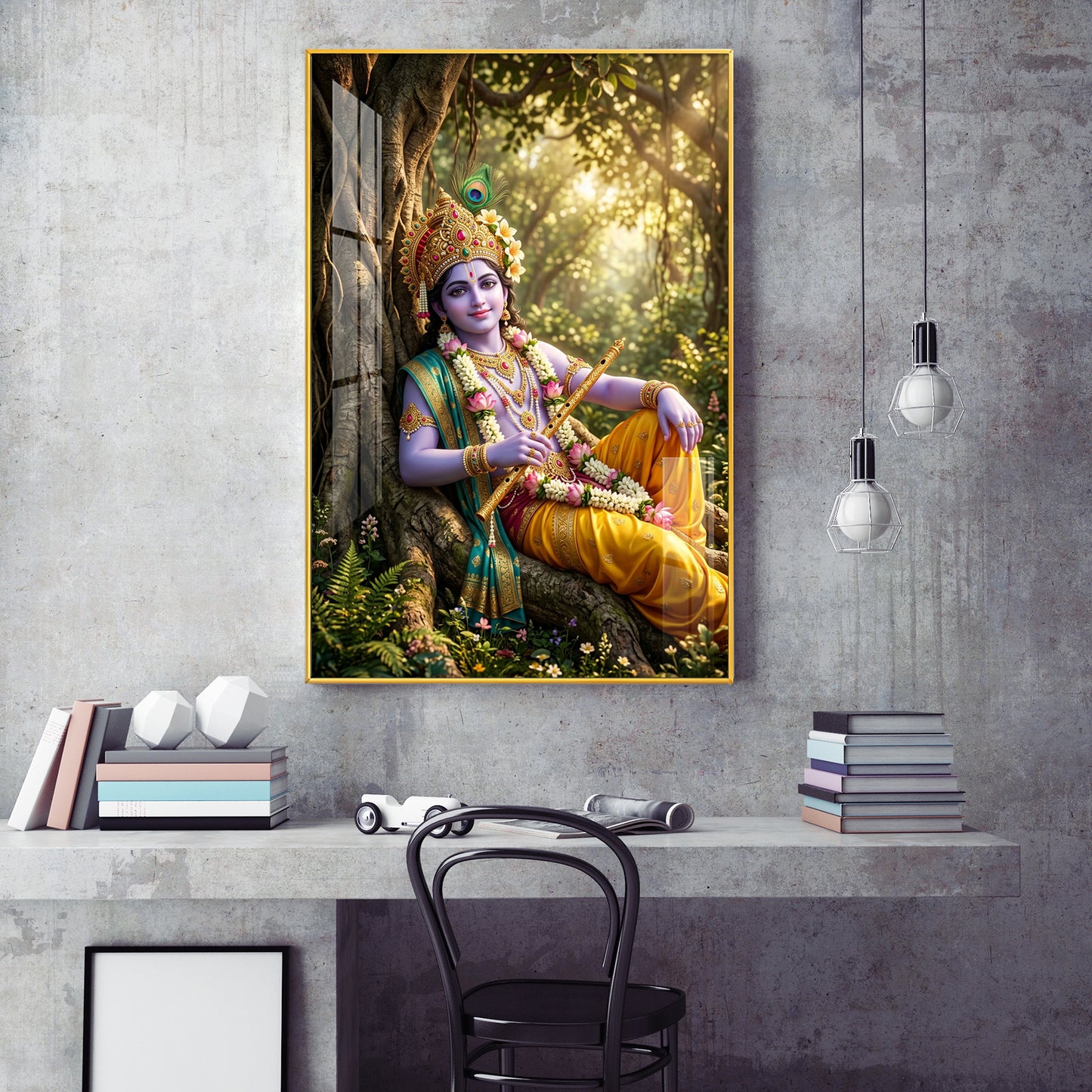 Shree Krishna Ji Glass Finish Vertical Wall Art