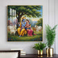 Radha Krishna With Cow Glass Finish Square Wall Art