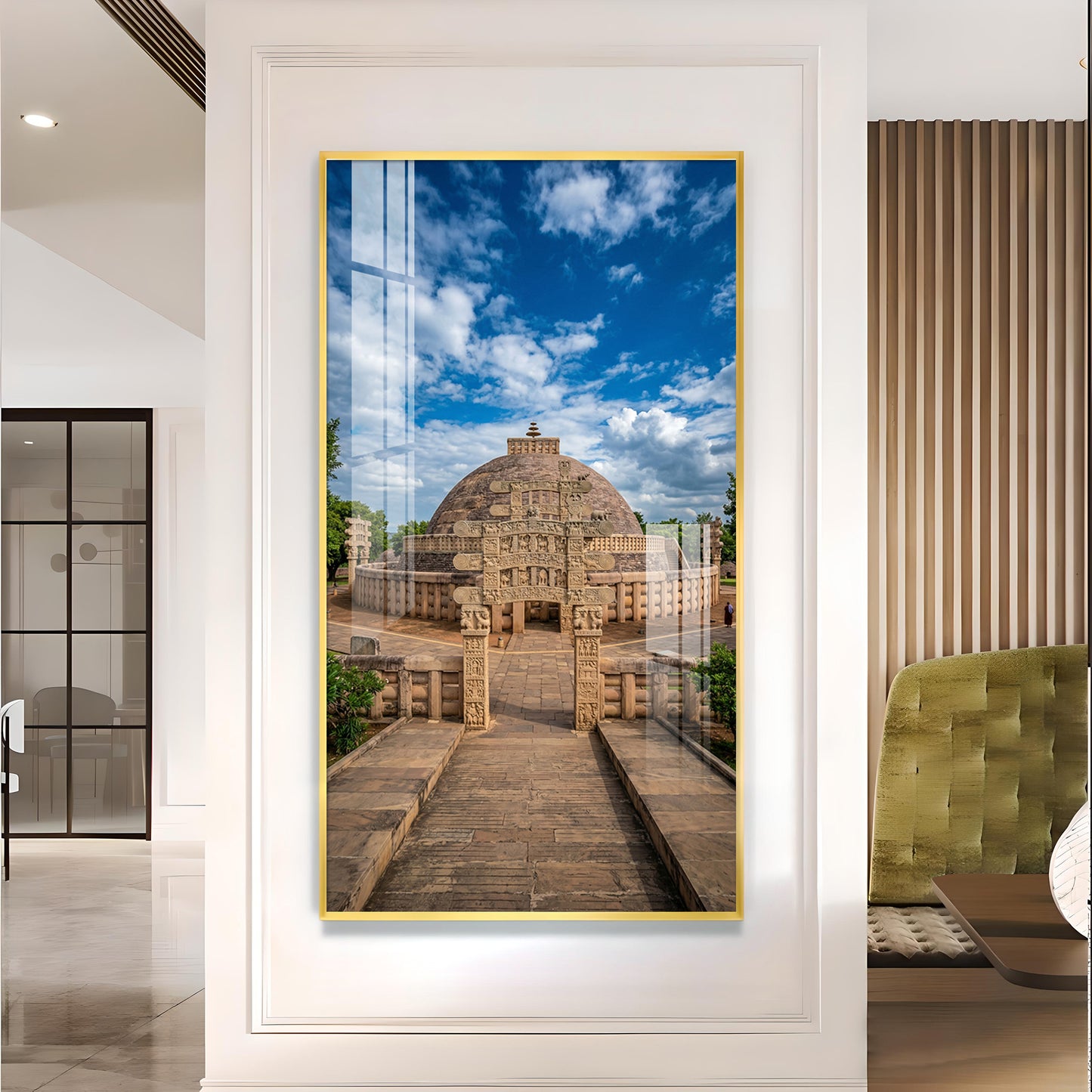 The Sanchi Stupa Glass Finish Vertical Wall Art