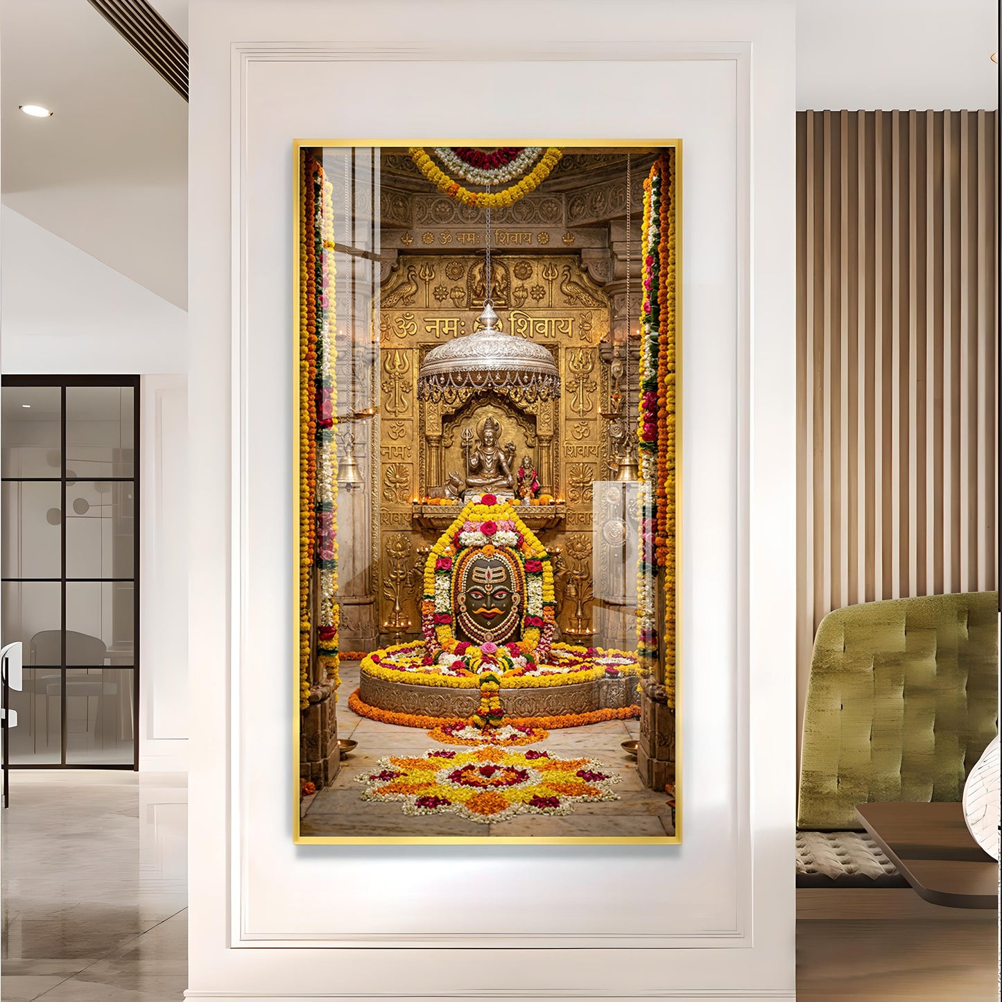 Mahakaleshwar Jyotirlinga Glass Finish Vertical Wall Art