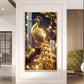 Celestial Golden Peacock Glass Finish Vertical Wall Art