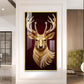 Golden Deer Head Glass Finish Vertical Wall Art