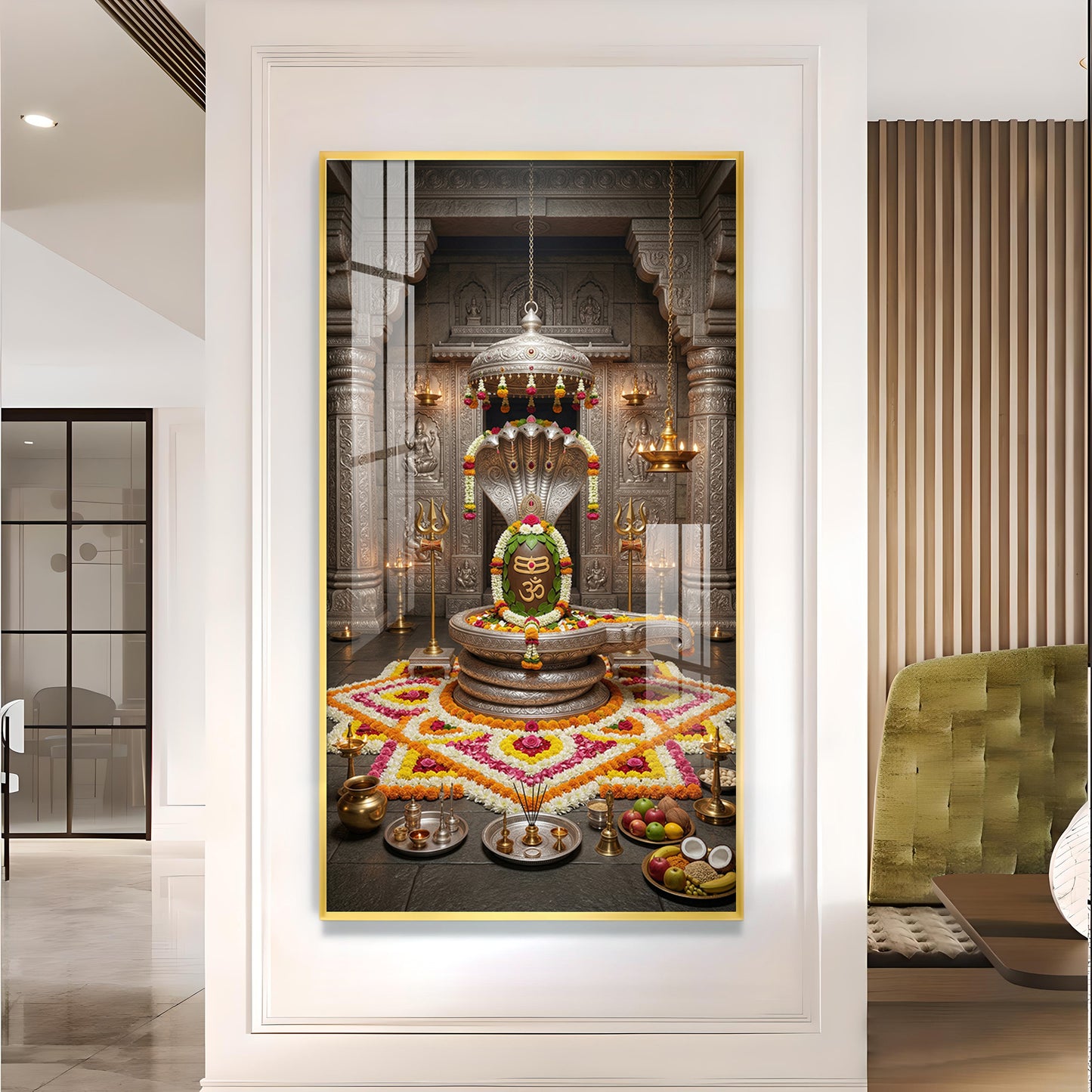 Divine Omkareshwar Jyotirlinga Glass Finish Vertical Wall Art