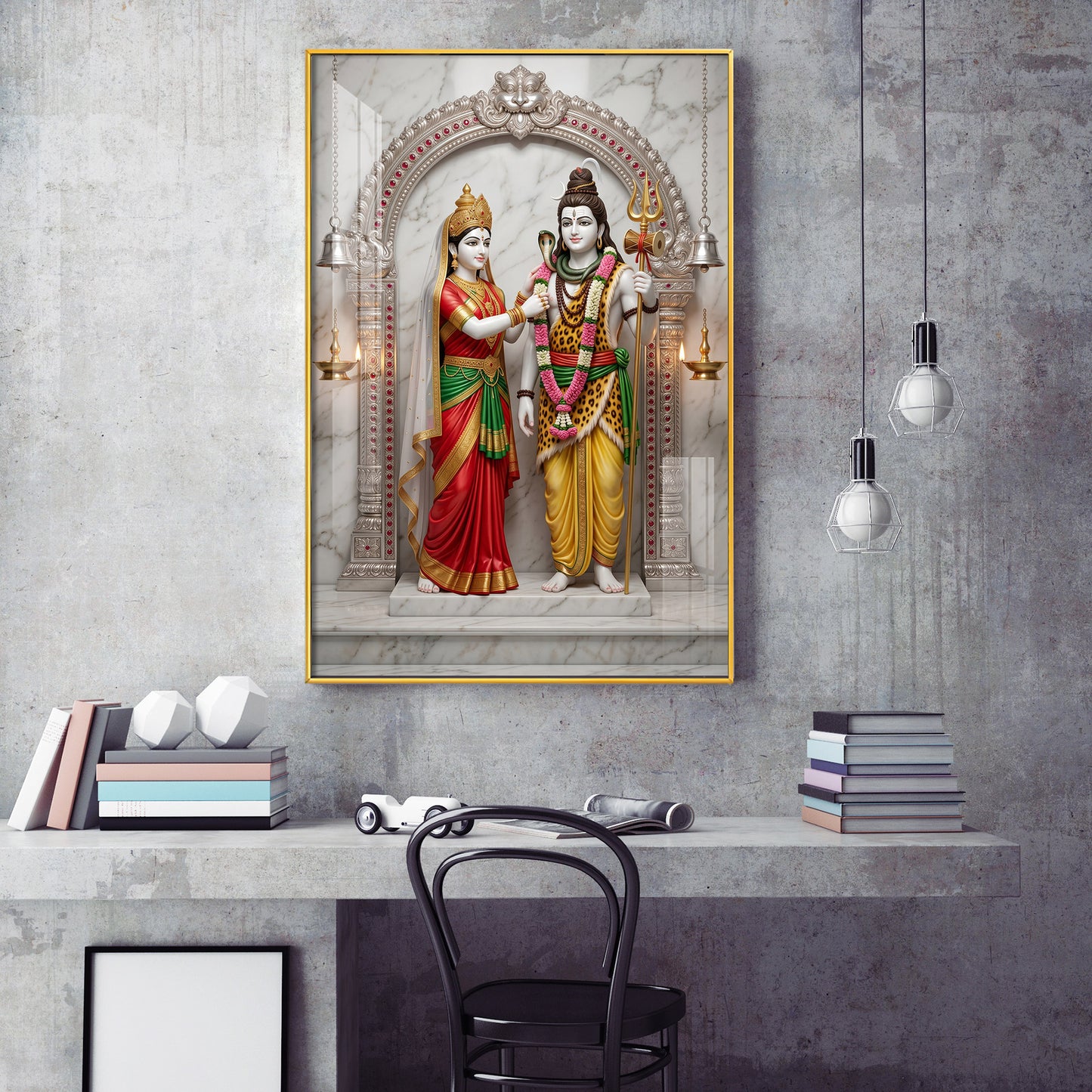 Lord Shiva & Goddess Parvati Glass Finish Vertical Wall Art