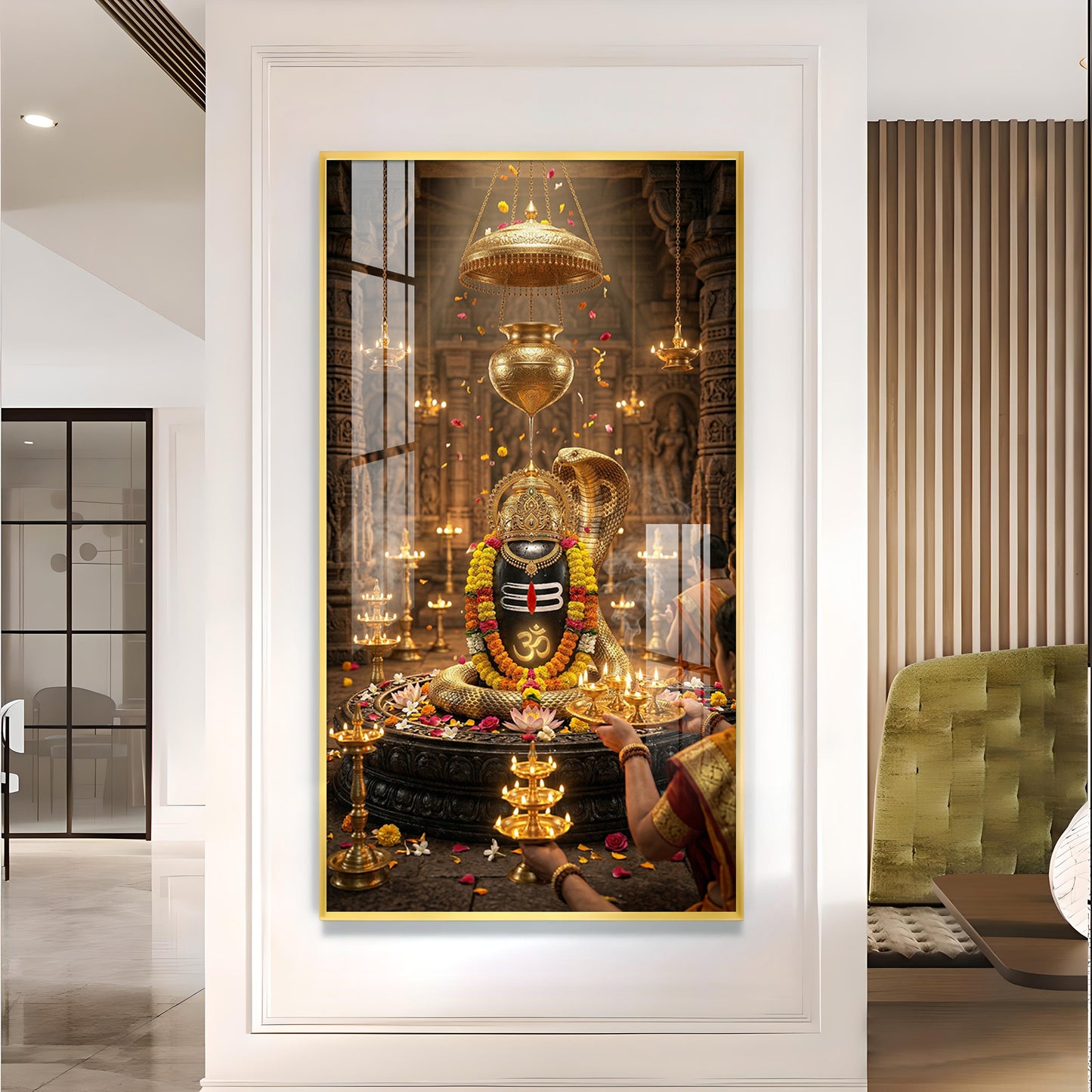 Jai Shiv Shankar Glass Finish Vertical Wall Art