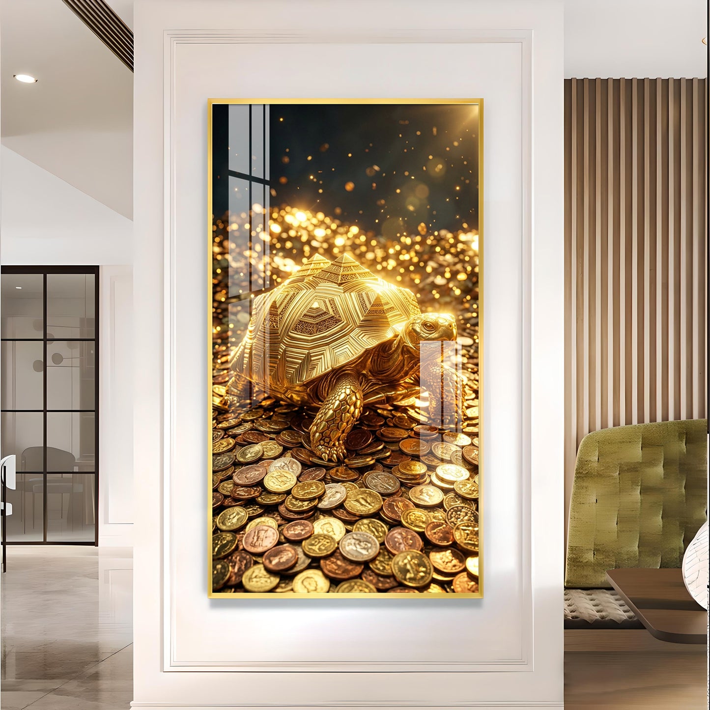 Lucky Turtle Glass Finish Vertical Wall Art