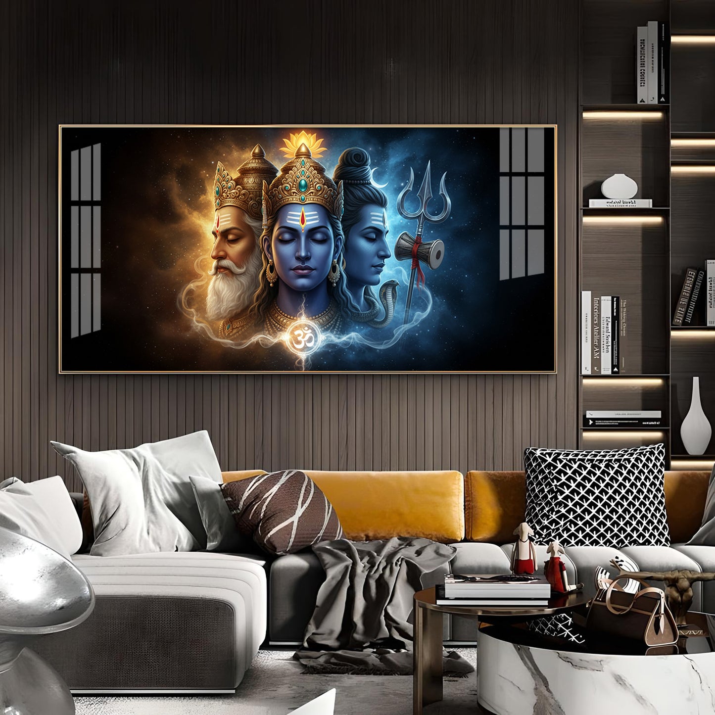 Trimurti Brahma, Vishnu, & Shiva Glass Finish Horizontal Wall Art