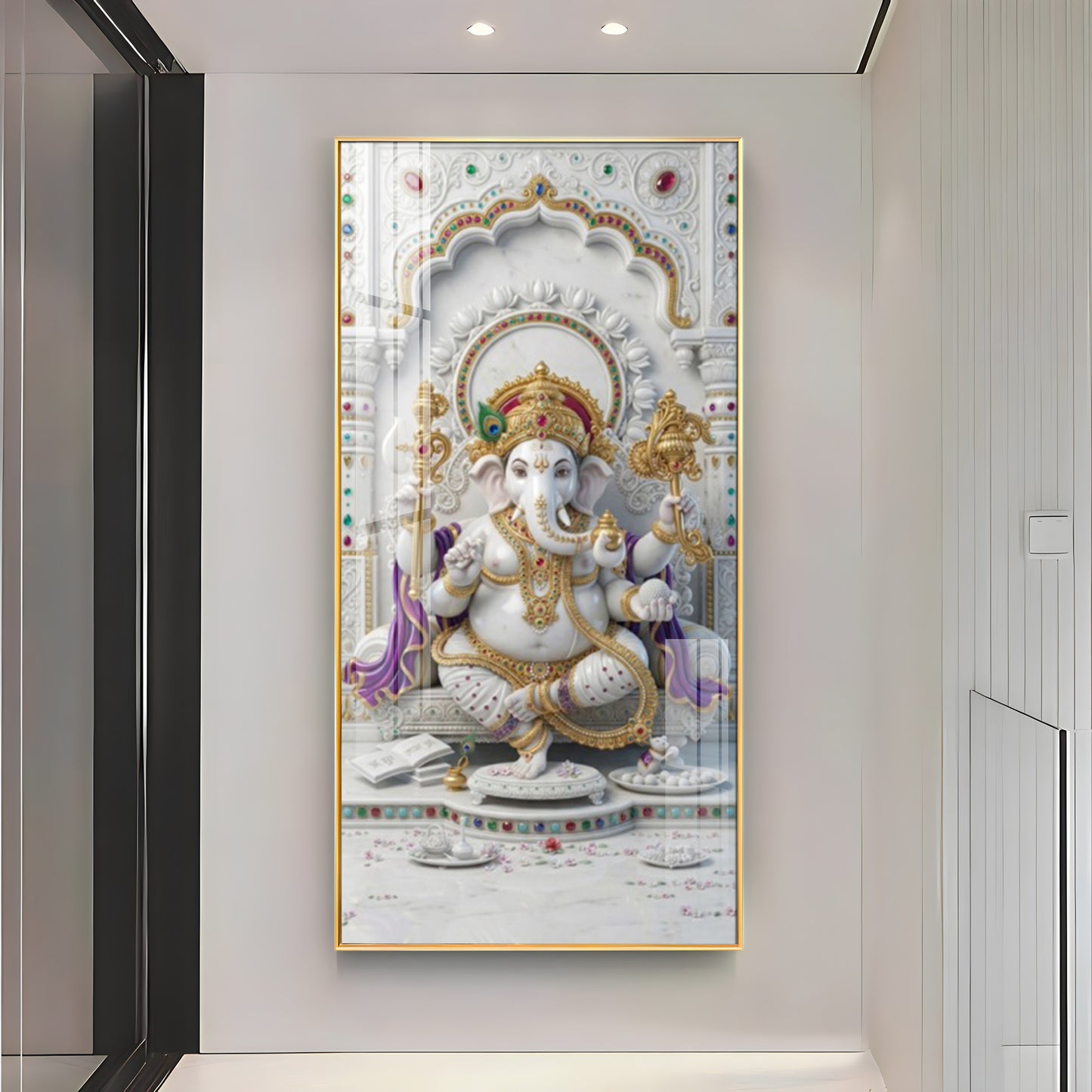 Lord Ganesha Ji Glass Finish Vertical Wall Art