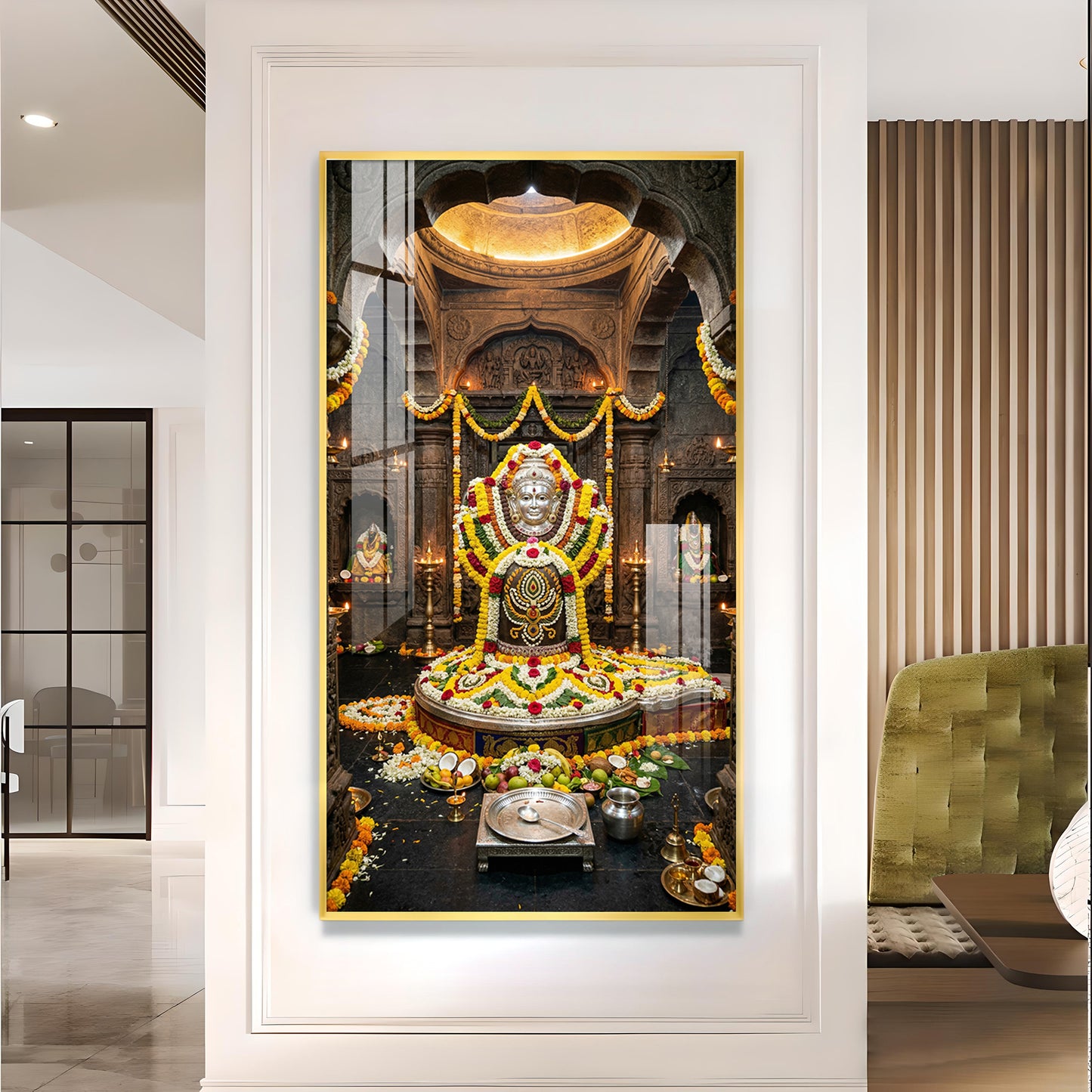 Divine Mallikarjuna Jyotirlinga Glass Finish Vertical Wall Art