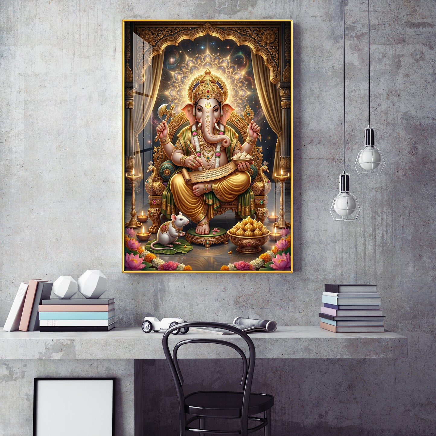 Jai Ganapathi Deva Glass Finish Vertical Wall Art