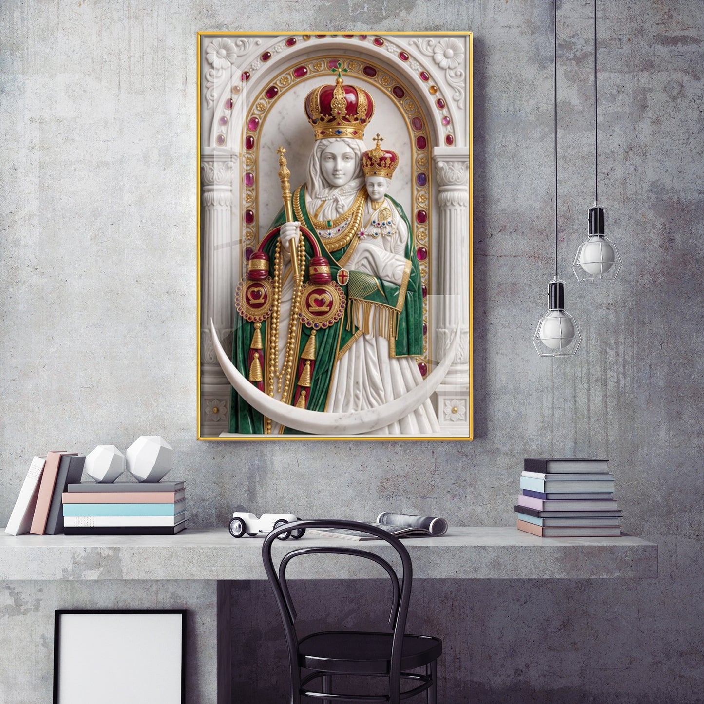 Velankanni Mother Mary Glass Finish Vertical Wall Art