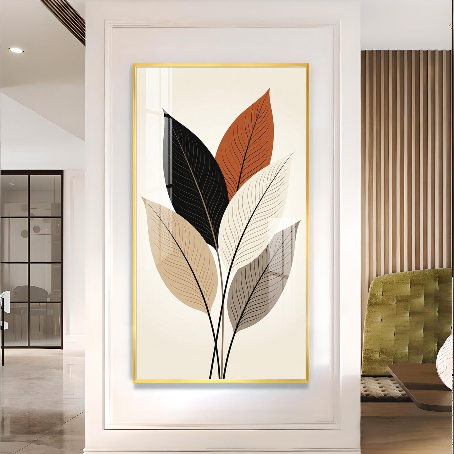 Colored Leaf Glass Finish Vertical Wall Art