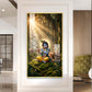 Lord Krishna Playing Flute In Garden Glass Finish Vertical Wall Art