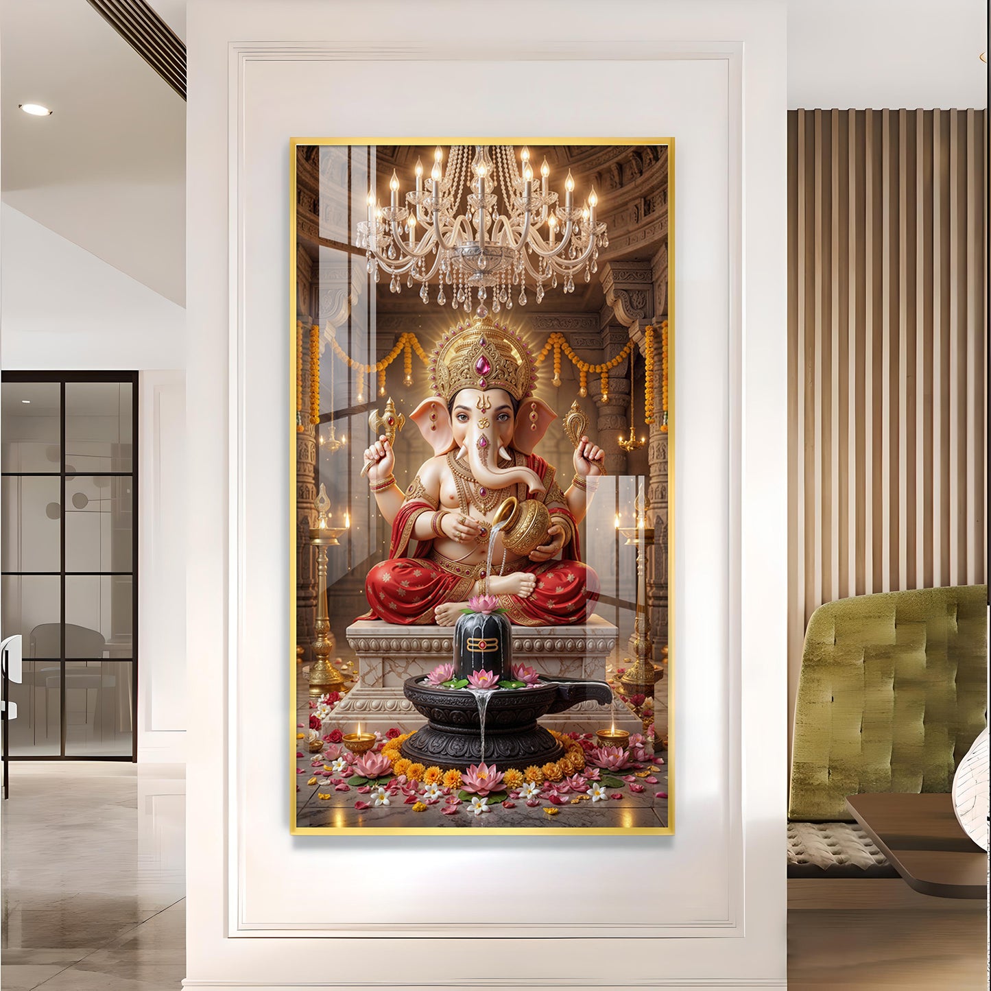 Ganpati Bappa Glass Finish Vertical Wall Art