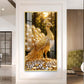 Golden Peacock Glass Finish Vertical Wall Art