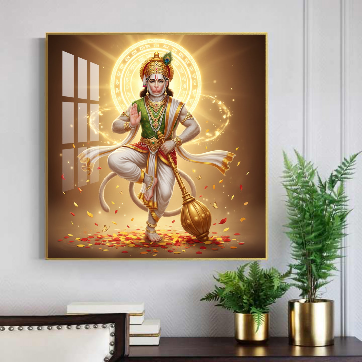 God Hanuman Ji Glass Finish Square Wall Art