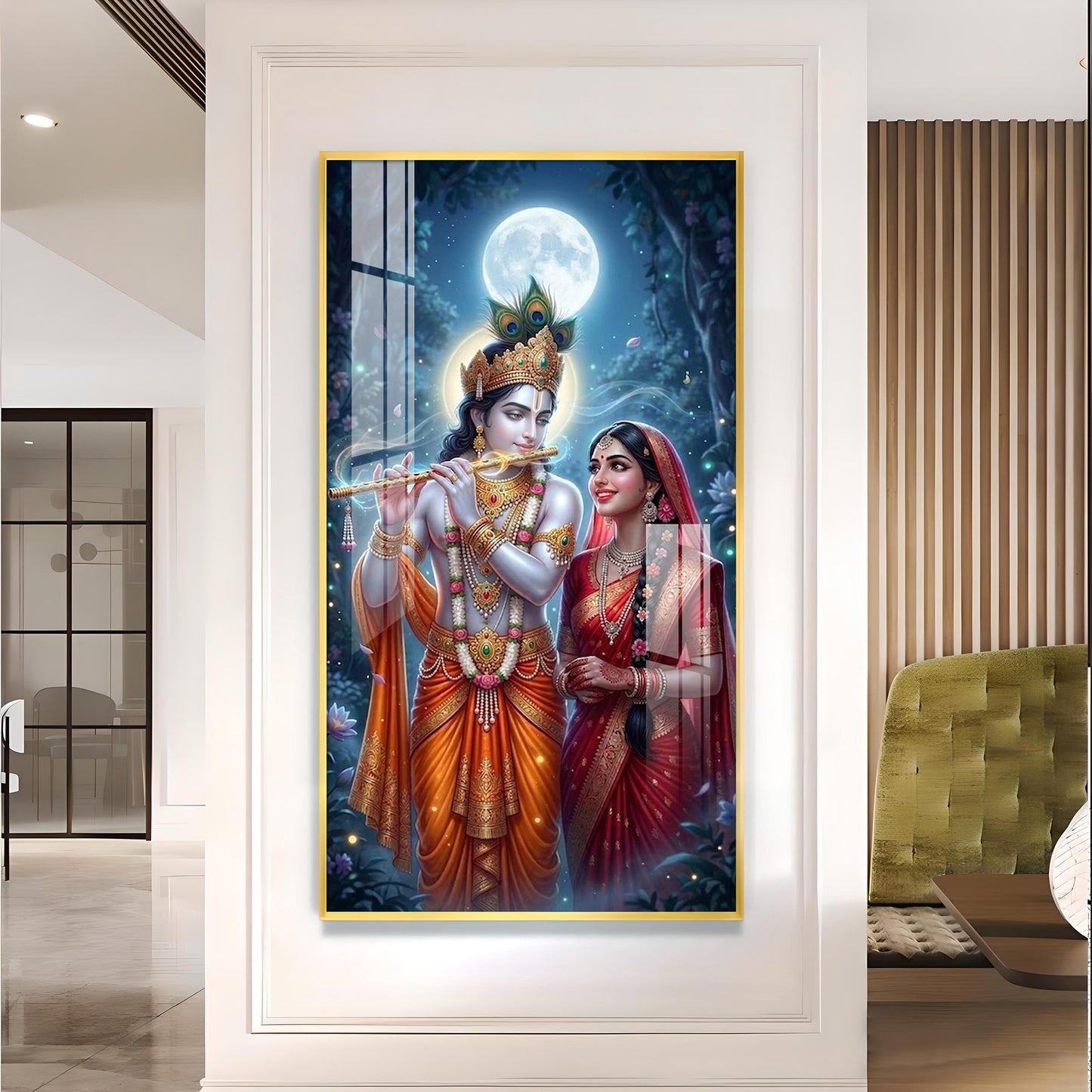 Divine Shree Radha Krishna Ji Glass Finish Vertical Wall Art