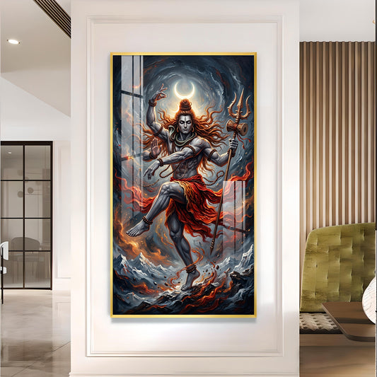 Shiv Sadhana Glass Finish Vertical Wall Art