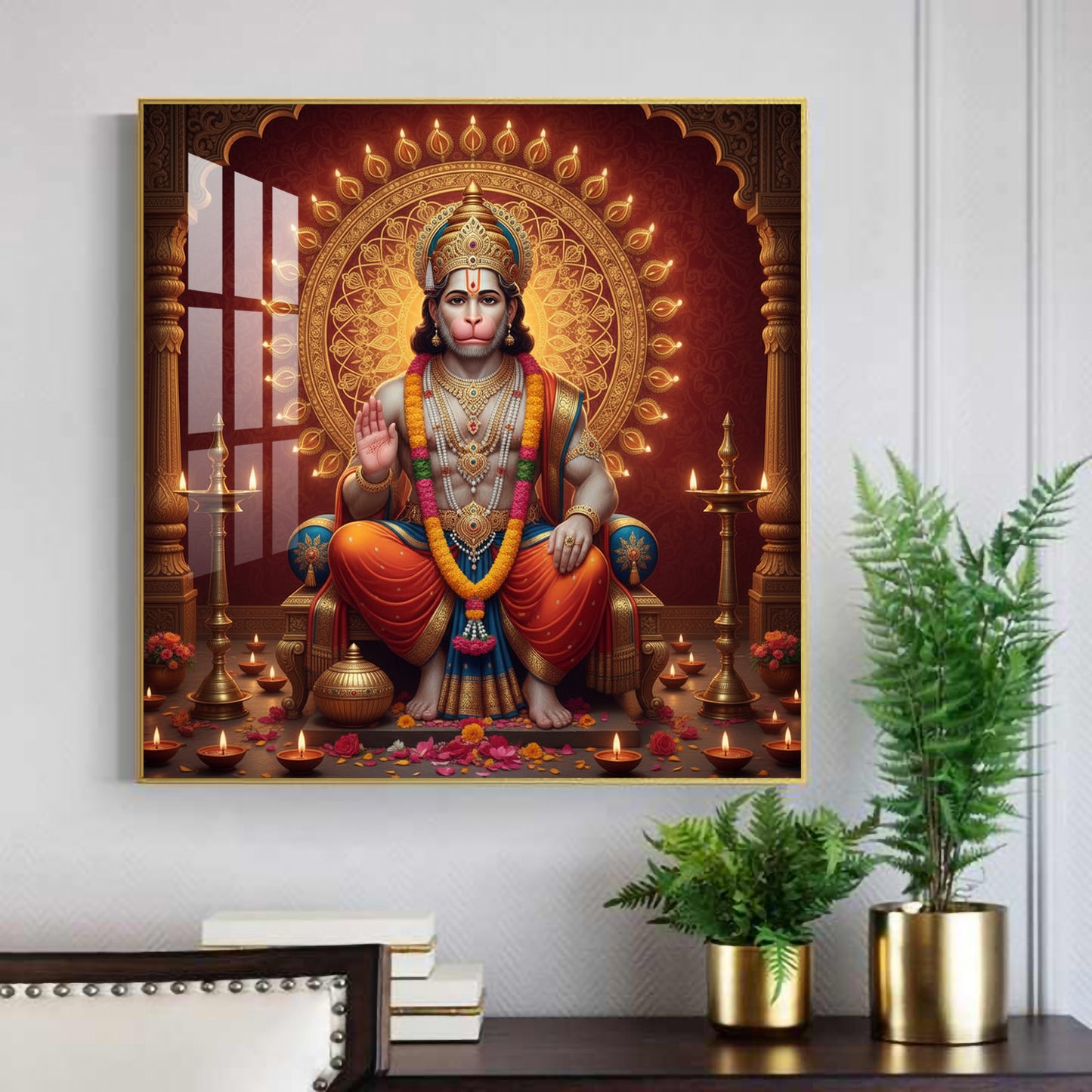 Divine Lord Hanuman Ji Glass Finish Square Wall Art