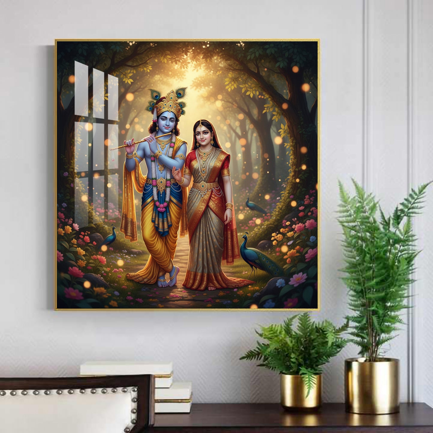 Jai Shree Radhe Krishna Glass Finish Square Wall Art