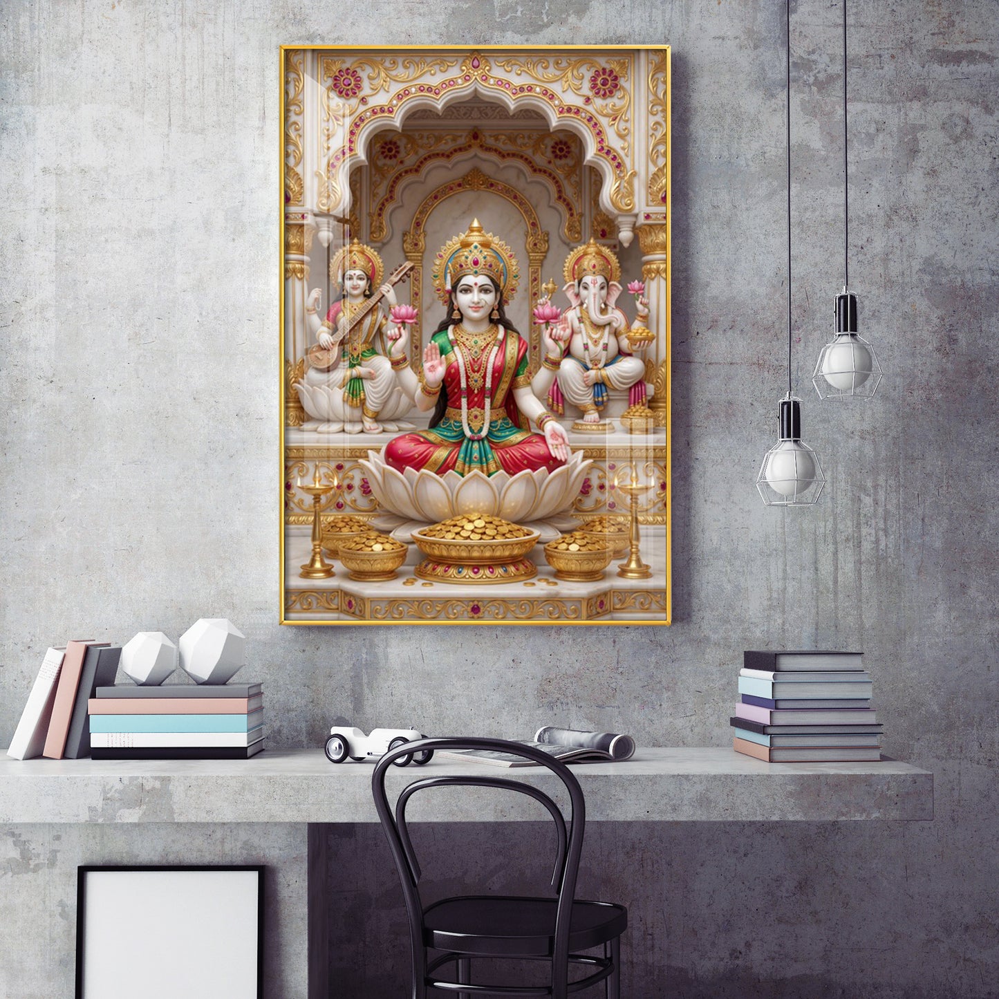 Religious Maa Laxmi Glass Finish Vertical Wall Art