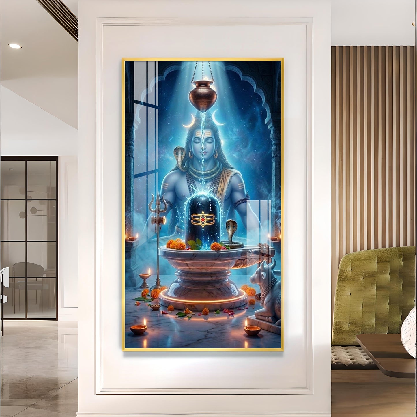 Lord Shiv Bhagwan Glass Finish Vertical Wall Art