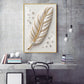 White & Gold Finish Feather Glass Finish Vertical Wall Art