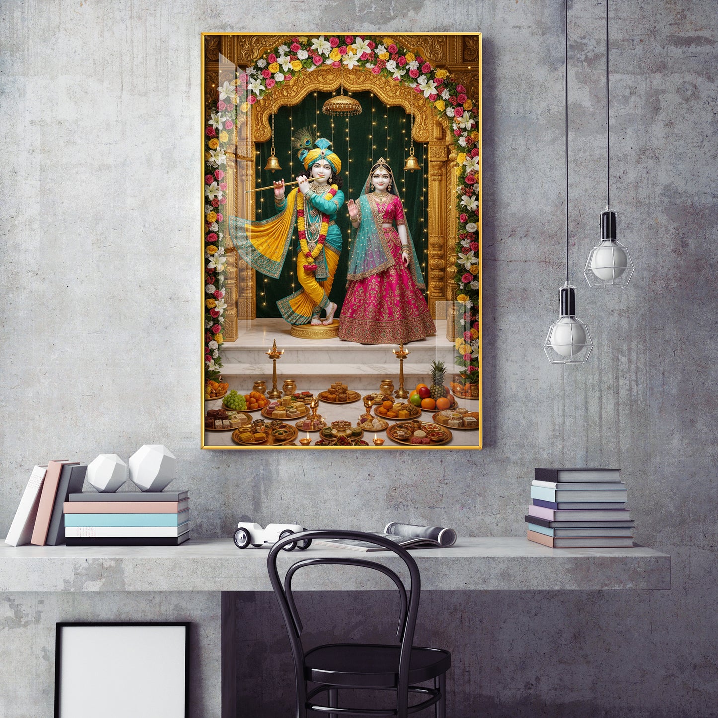 Lord Krishna and Radha Glass Finish Vertical Wall Art