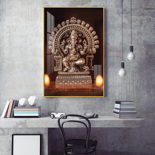 Divine Ganpati Bappa Glass Finish Vertical Wall Art