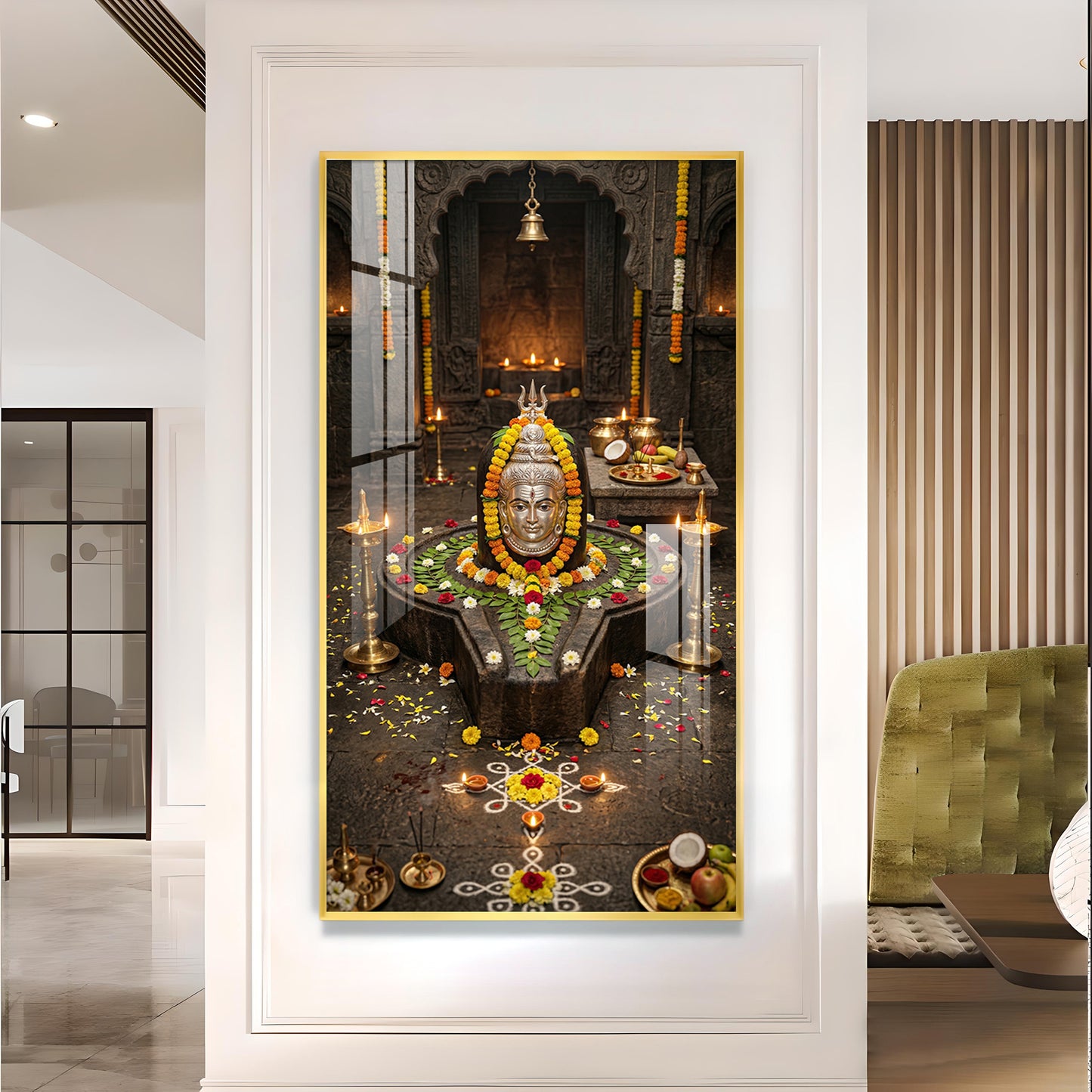Divine Trimbakeshwar Jyotirlinga Glass Finish Vertical Wall Art