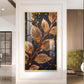 Sparkle Gold Foliage Leaves Glass Finish Vertical Wall Art