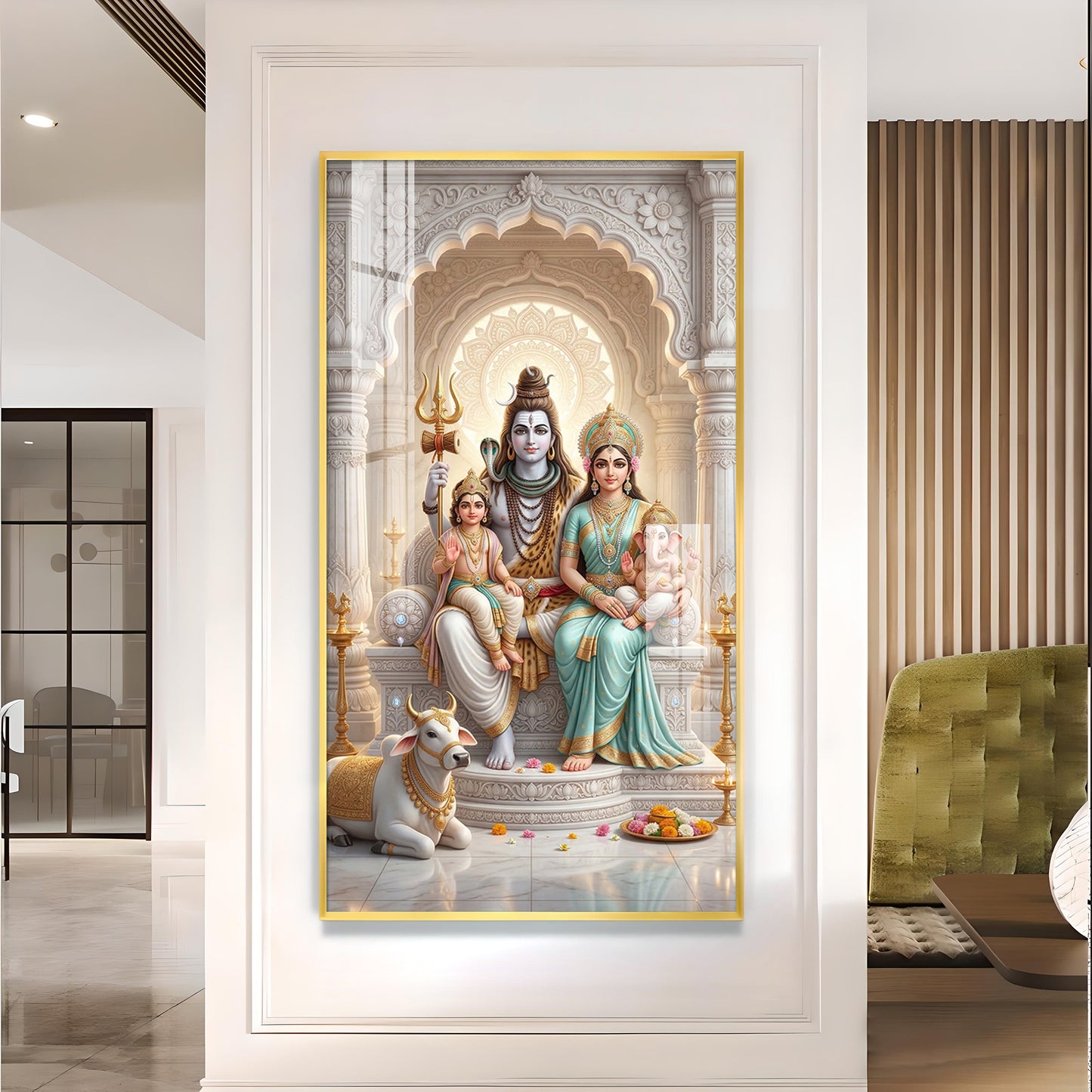 Shiva Parivar Glass Finish Vertical Wall Art