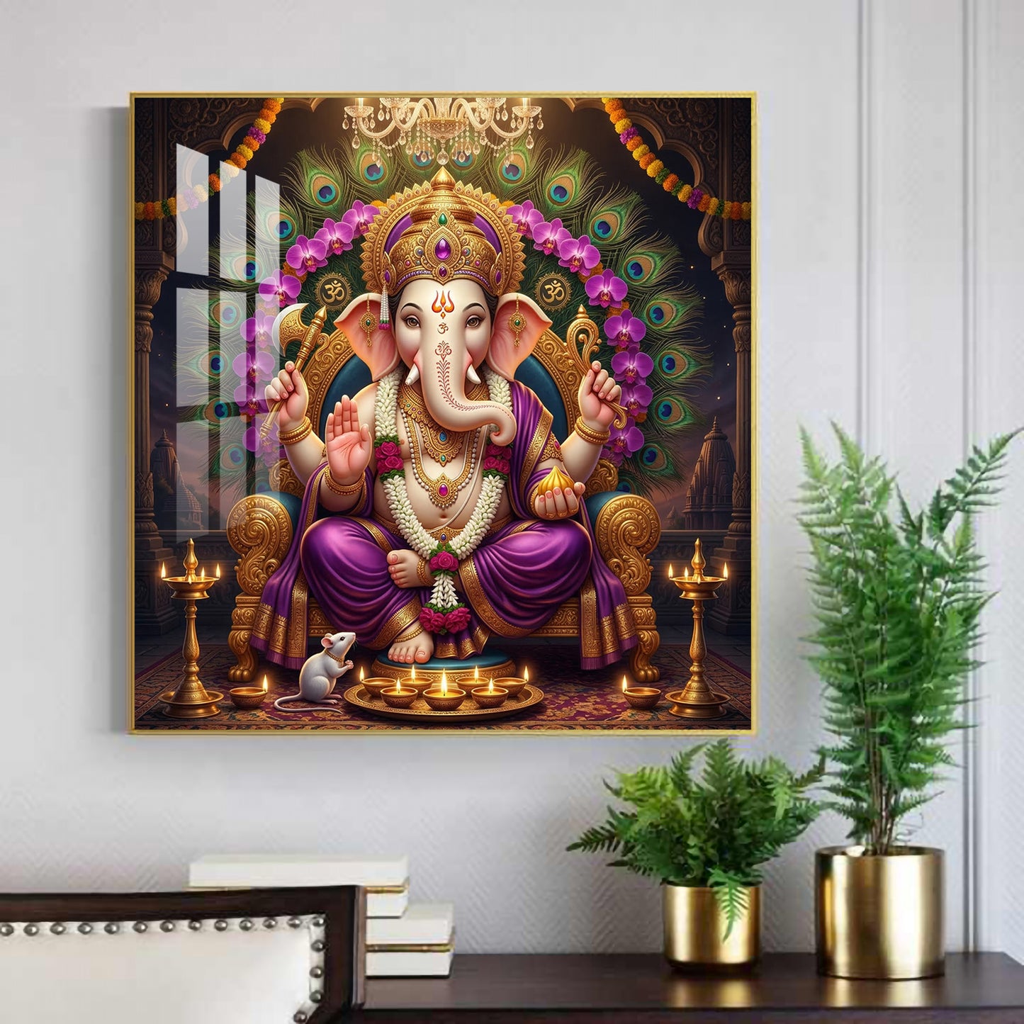 Shree Ganesha ji Glass Finish Square Wall Art