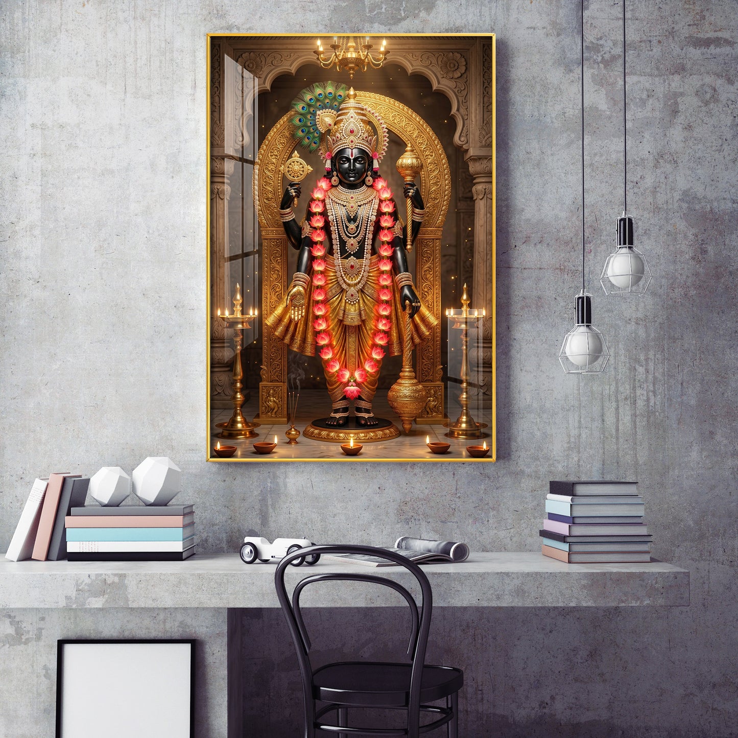 Hindu Deity Lord Venkateswara Glass Finish Vertical Wall Art