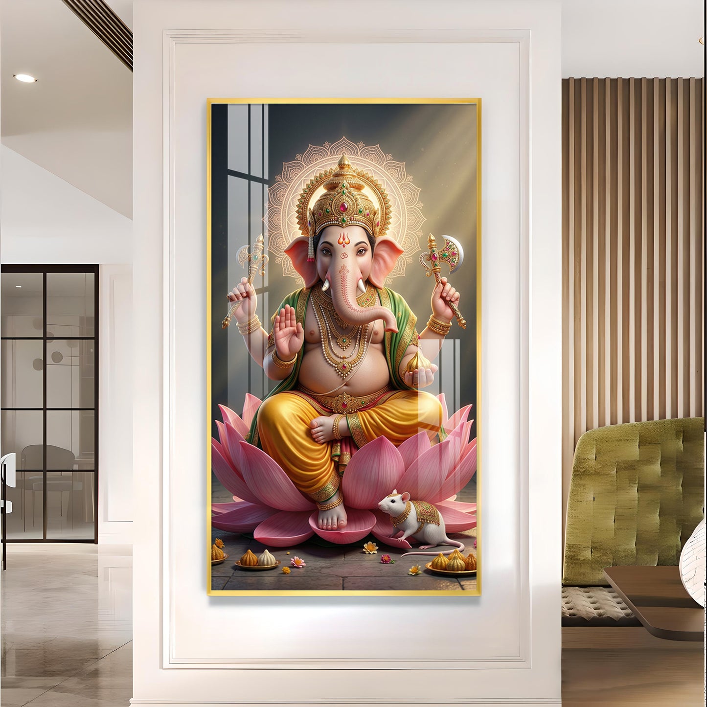 Lord Ganesh Ji Glass Finish Vertical Wall Art