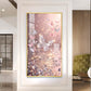 Sparkling Pink Butterfly Glass Finish Vertical Wall Art