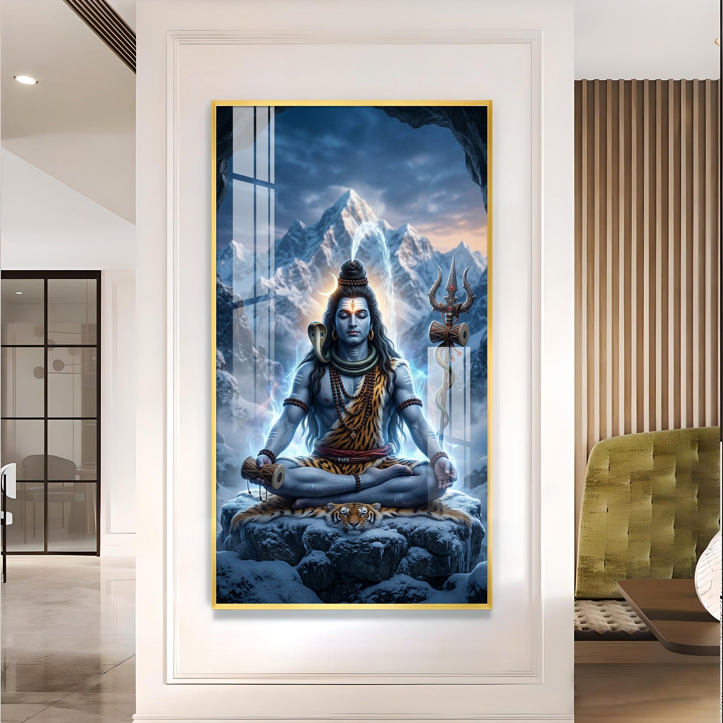Hindu lord Shiv Glass Finish Vertical Wall Art