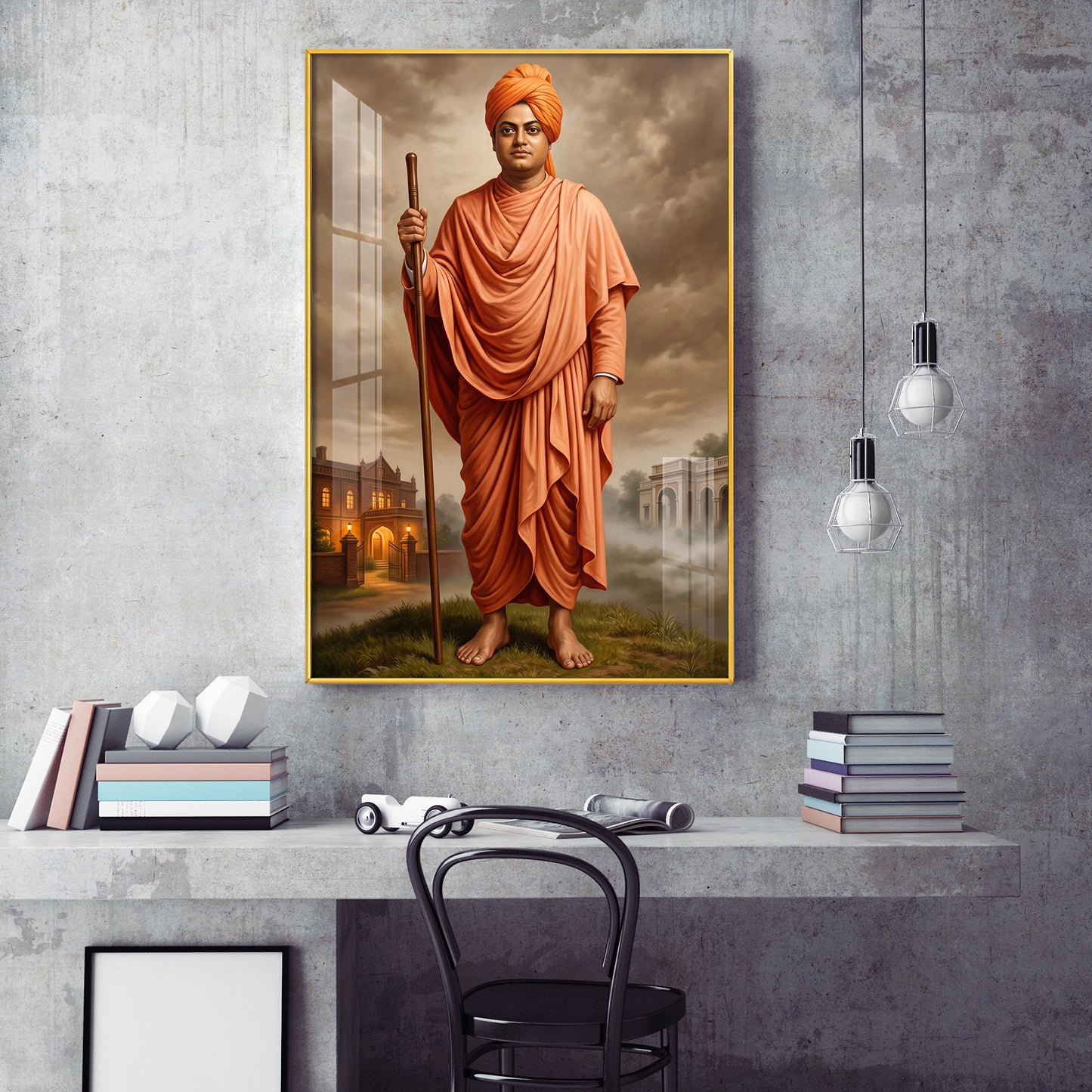 Hindu Monk Swami Vivekananda Glass Finish Vertical Wall Art