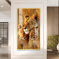 Lioness Cub Cuddling Glass Finish Vertical Wall Art