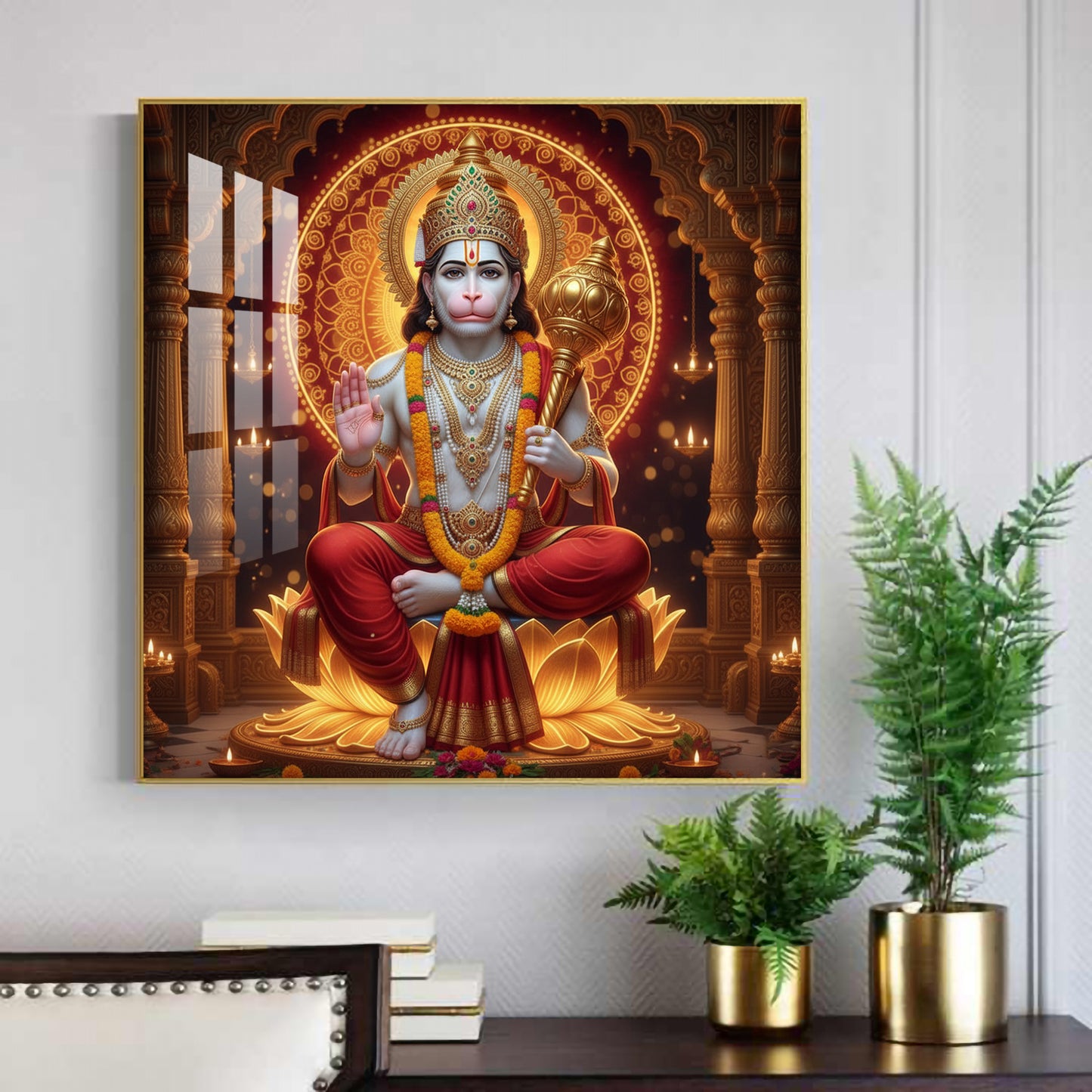 Ram Bhakt Hanuman Glass Finish Square Wall Art