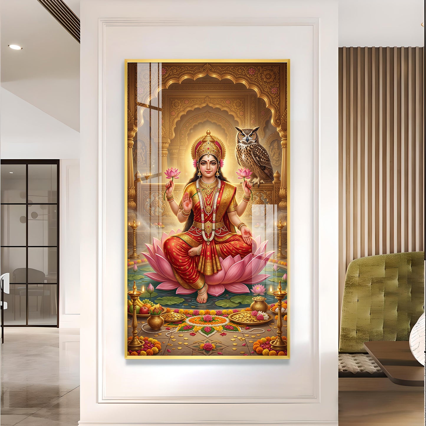 Goddess Mahalakshmi Glass Finish Vertical Wall Art