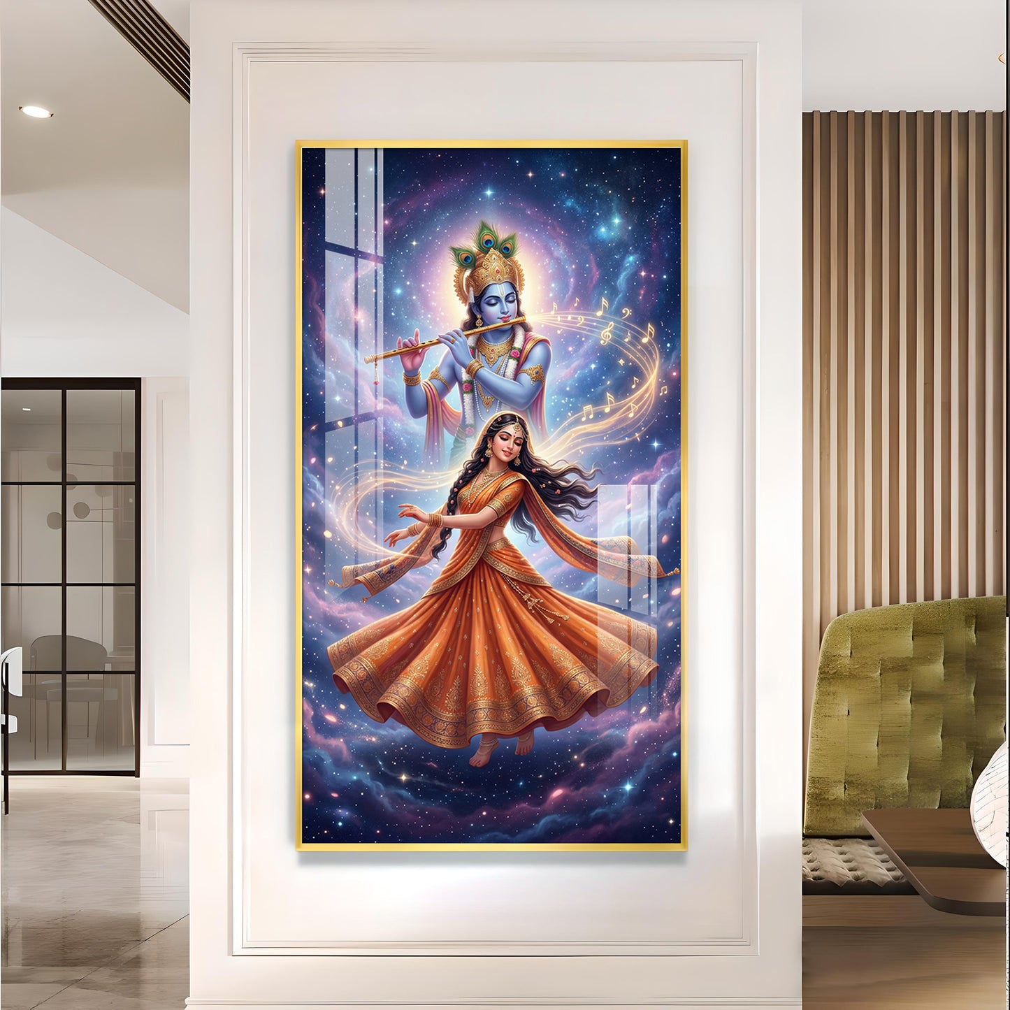 Meera Bai With Krishna Ji Glass Finish Vertical Wall Art