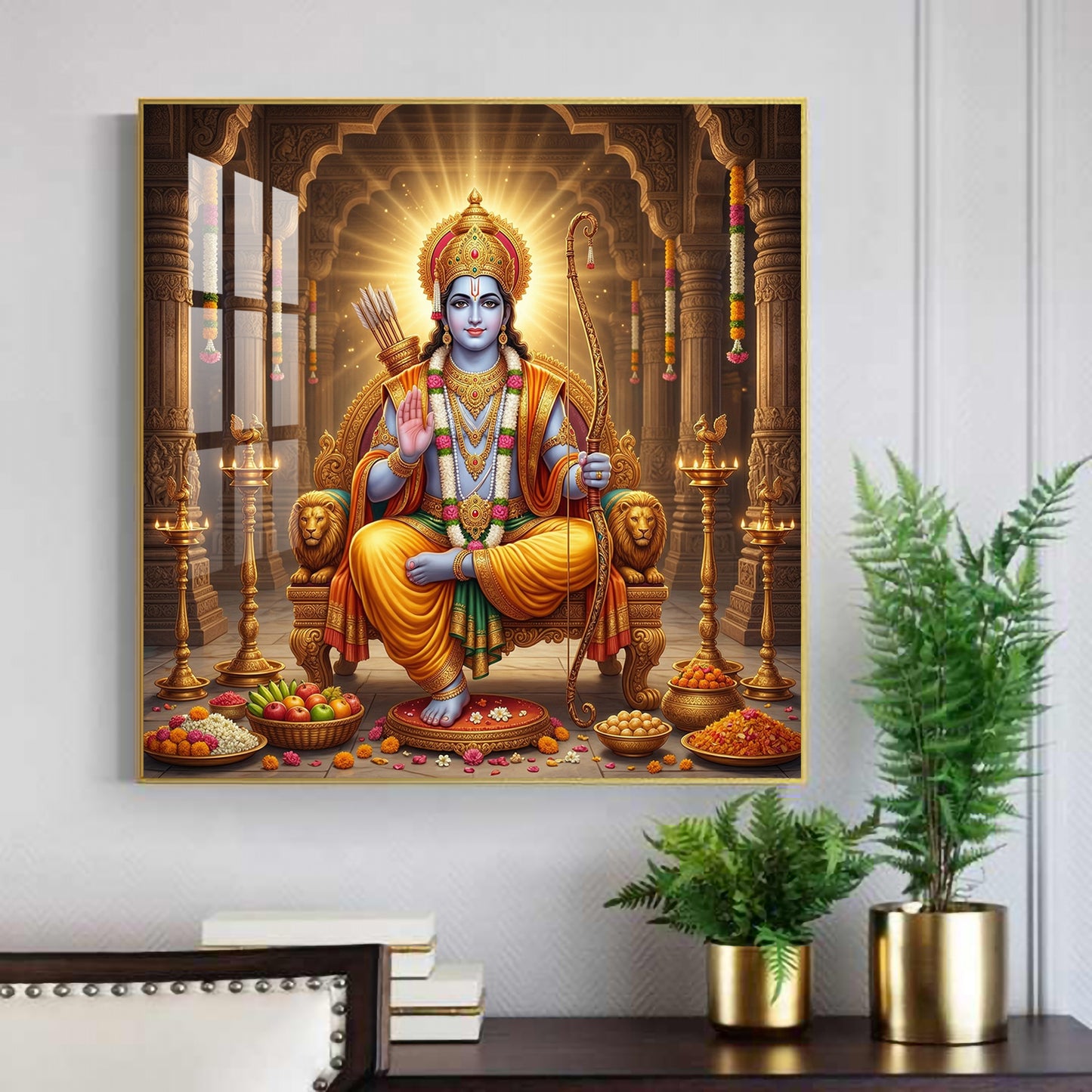 Lord Shri Ram Glass Finish Square Wall Art