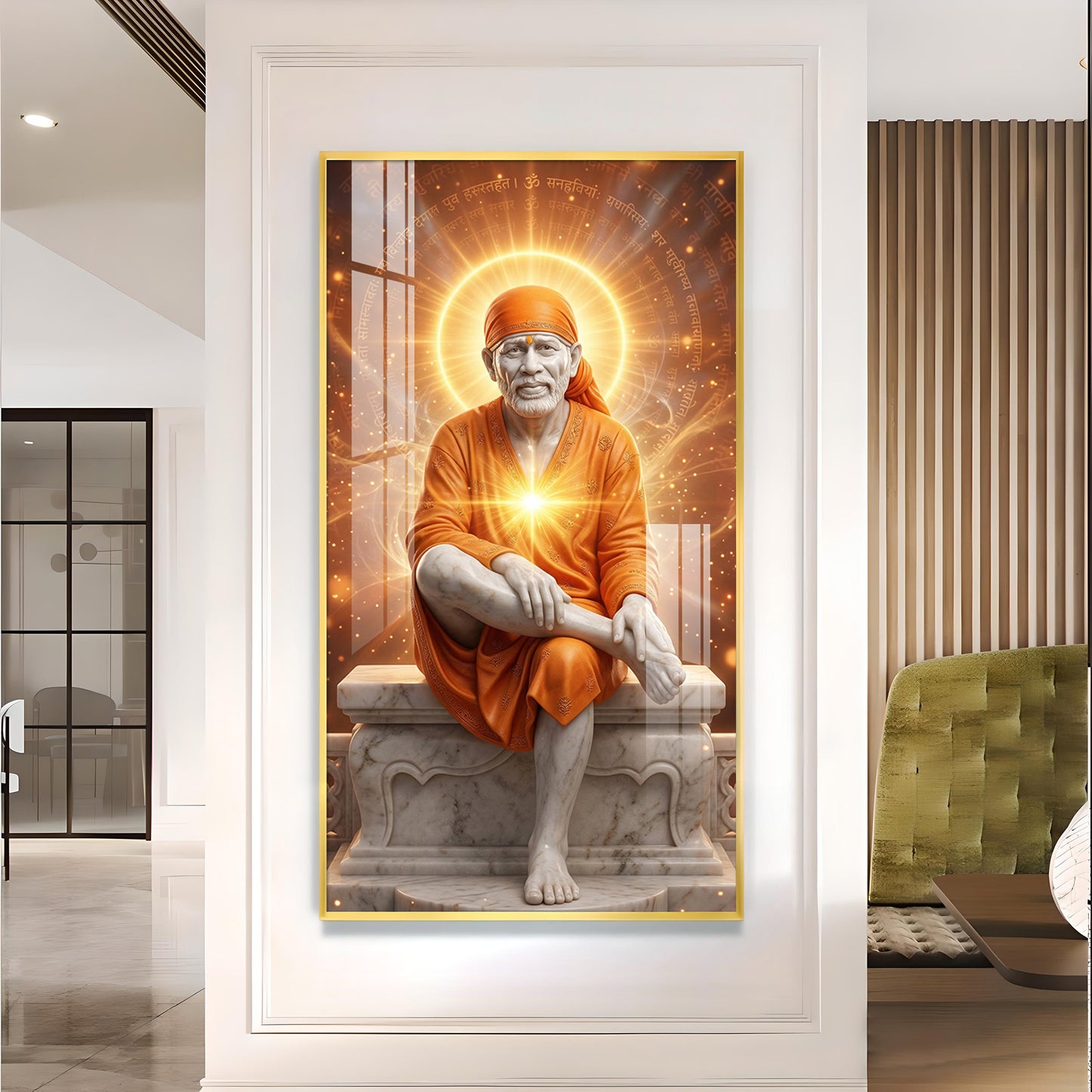 Sai Baba's Grace Glass Finish Vertical Wall Art