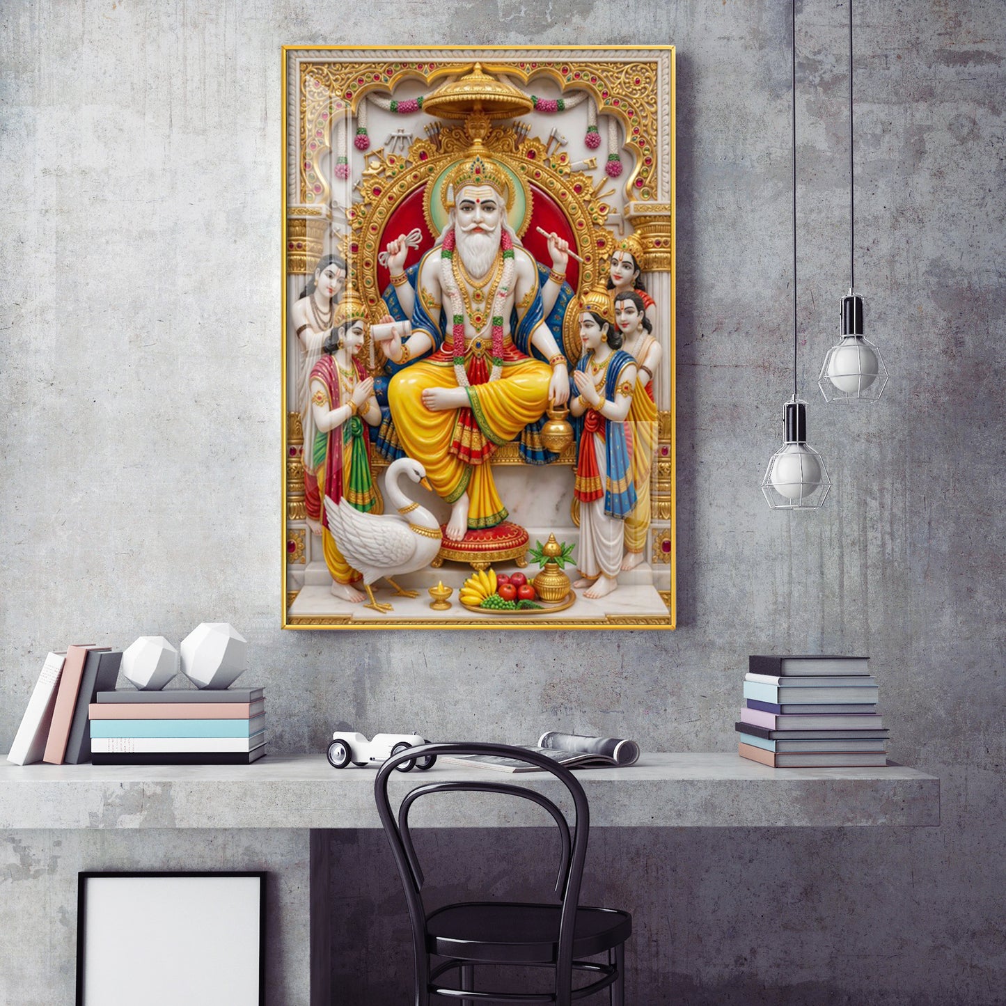 Lord Shree Vishwakarma Ji Glass Finish Vertical Wall Art