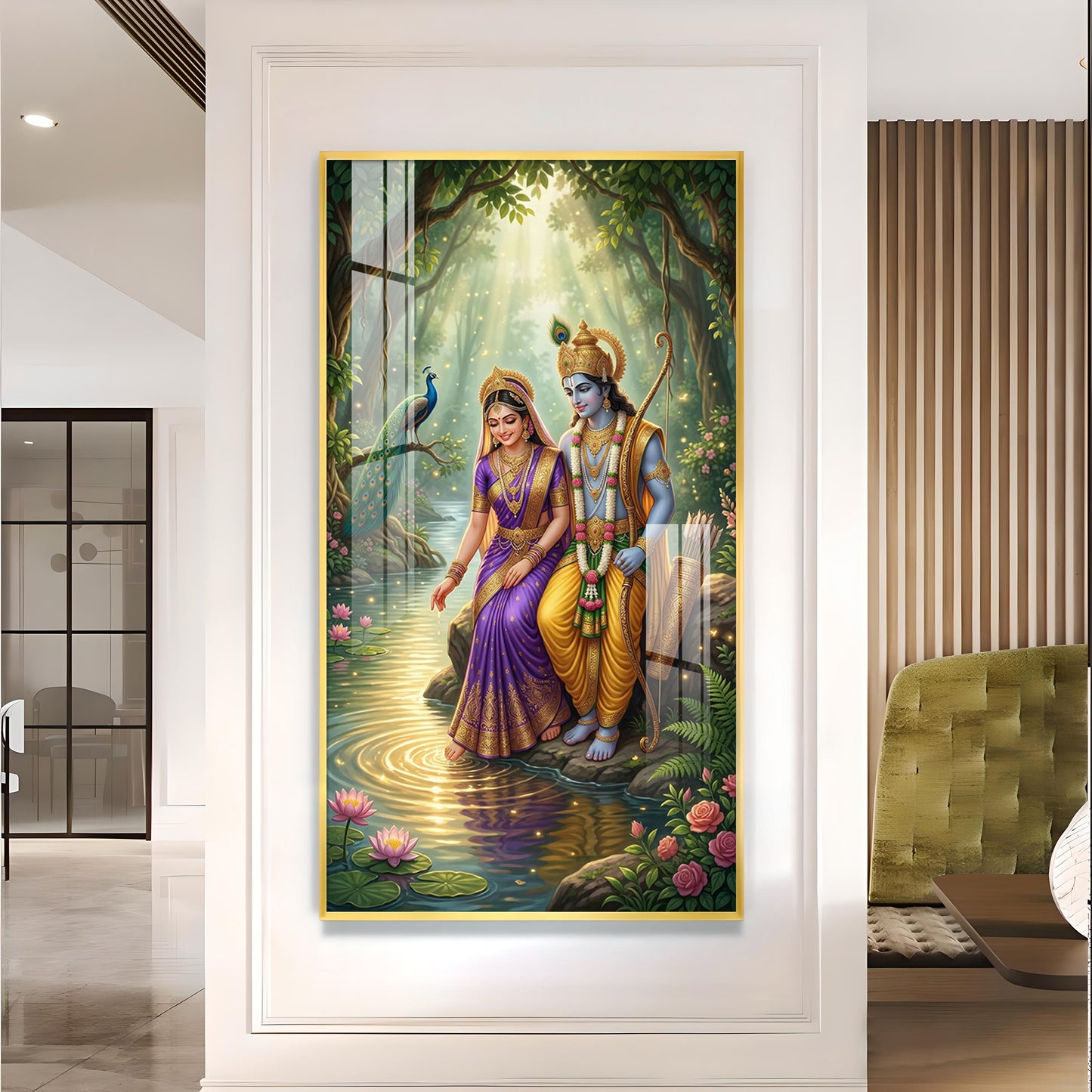 Radha Rani With Krishna Glass Finish Vertical Wall Art