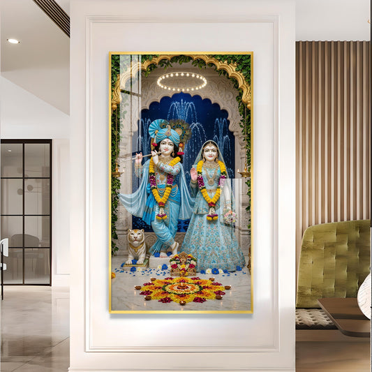 Radha & Krishna Masterpiece Glass Finish Vertical Wall Art